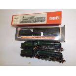 Three tender locomotives and an empty "Finecast" box, lacquered.