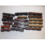 Eight 00 gauge carriages and ten wagons, play worn.