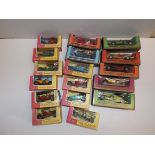 Matchbox Yesteryears:- 10 pink/yellow boxed and seven woodgrain boxed including RAF tender.