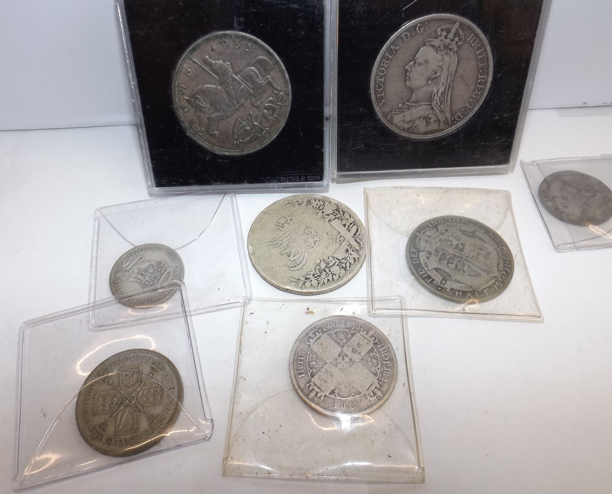 1935 crown 1889 crown and six other silver coins.