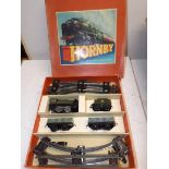 Hornby:- "0" gauge no 20 gift set, generally excellent, track rusty, box age worn.