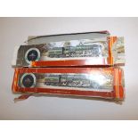 Two Hornby railways steam outline locomotives, each "Evening Star" boxes damaged, lacquered.