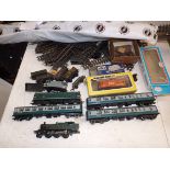 "00" gauge railway:- carriage, wagons etc including Graham Farrish locomotive, lacks motor.