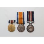 Military medal group of three:- WWI pair to 203948 Pte. E. Dilley. R.W. Kent R.