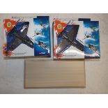 "Aviation Archive" two Corgi "Battle of Britain" planes boxed and a separate wood plinth.