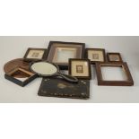 Four miscellaneous picture frames, three framed miniature prints,