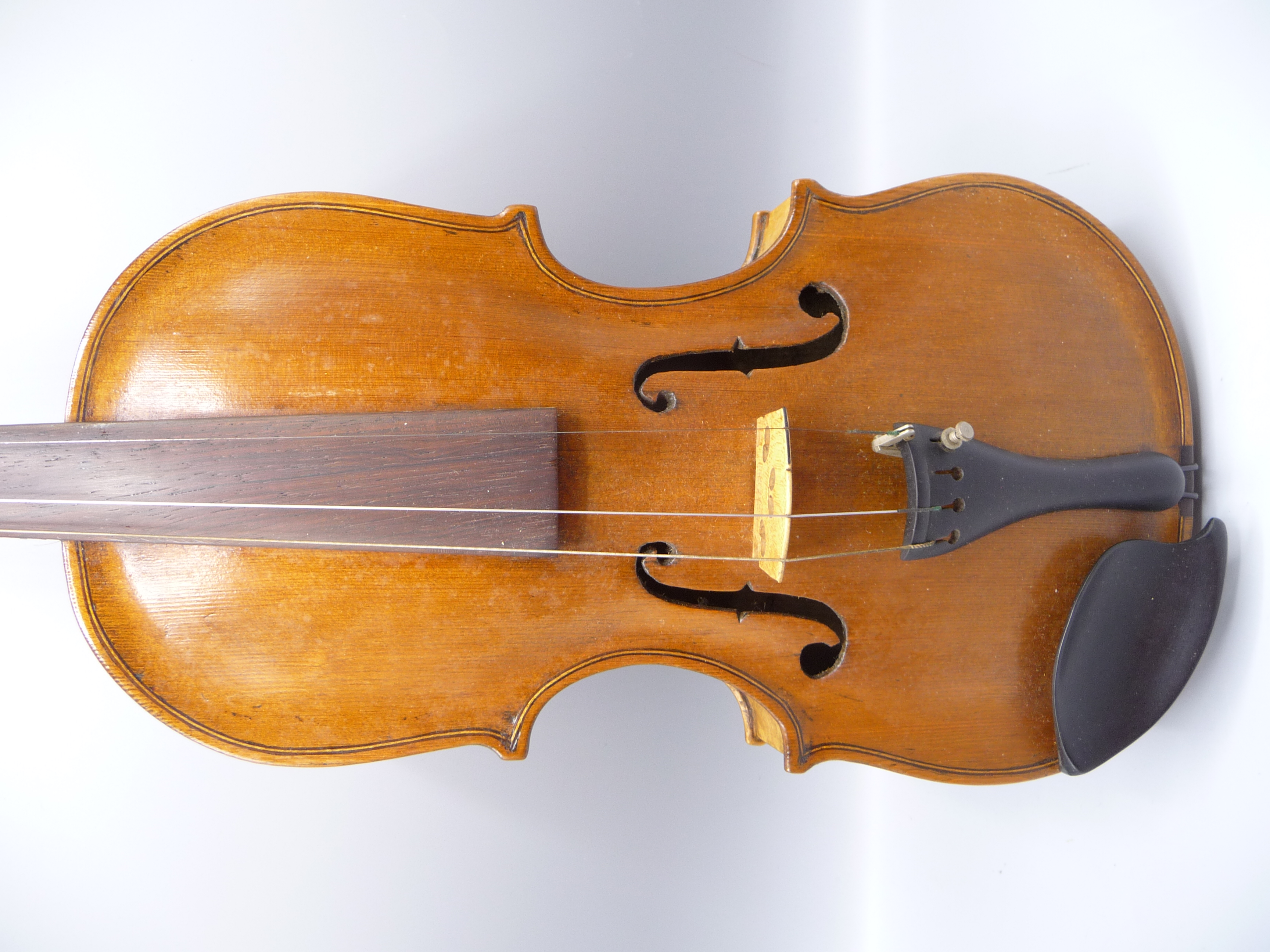 A cased violin and two bows, length of back 37cm. - Image 3 of 9
