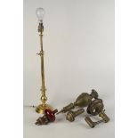 A brass telescopic table lamp, extended height 77.5cm, other lamps and parts.