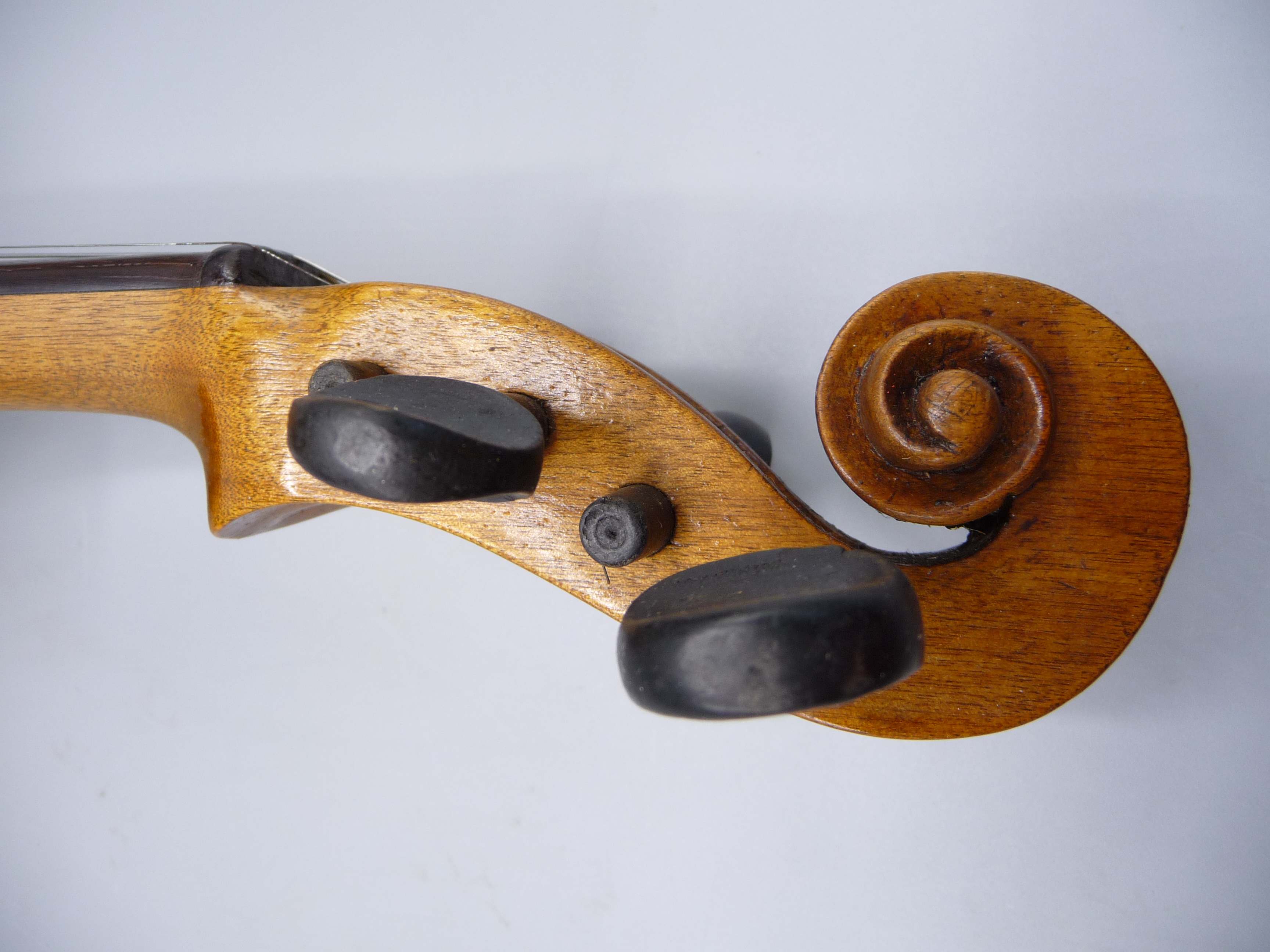 A cased violin and two bows, length of back 37cm. - Image 6 of 9