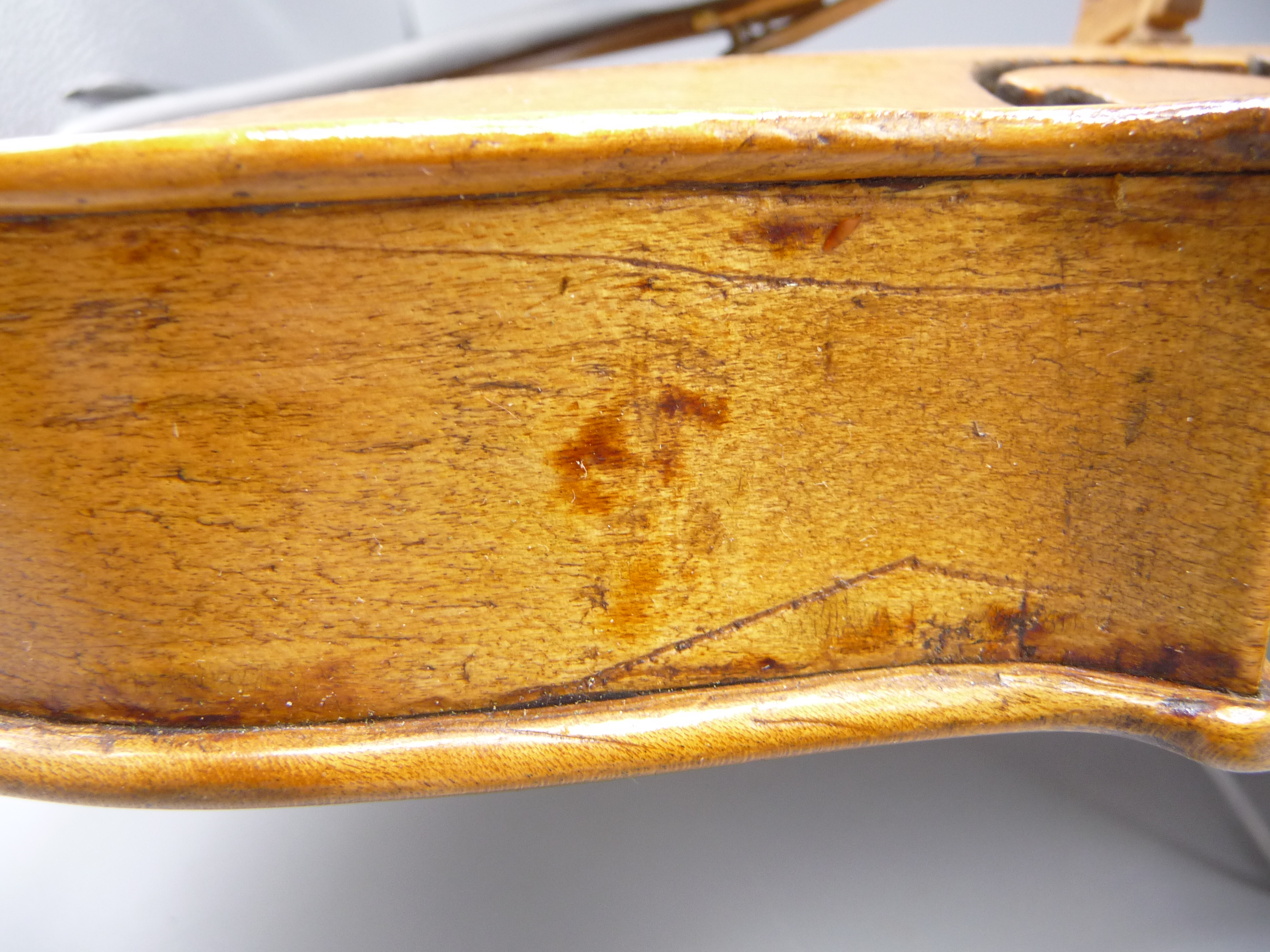 A cased violin and two bows, length of back 37cm. - Image 8 of 9