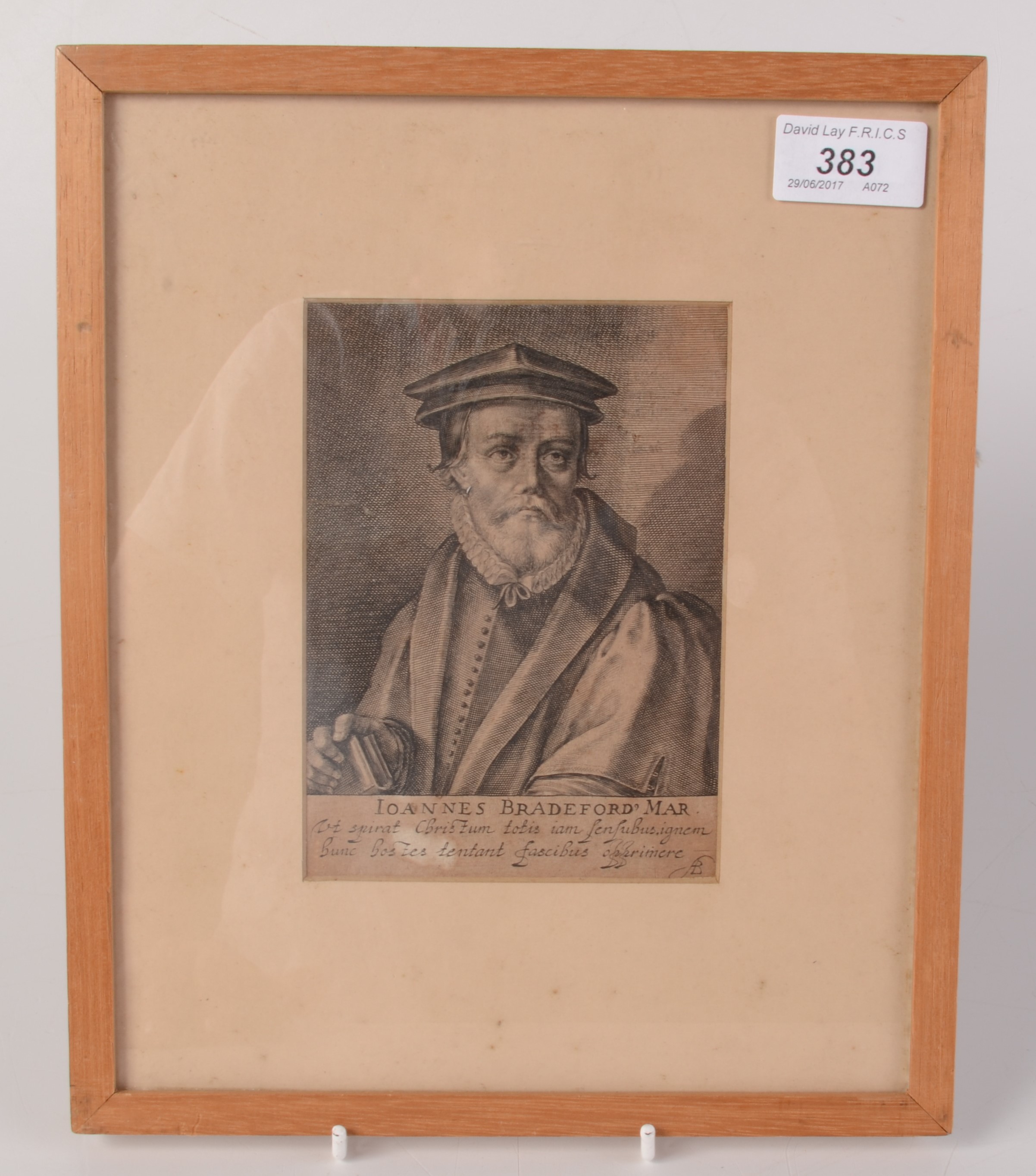 A 'Ioannes Bradeford Mar' engraving, framed and glazed, 28 x 23.5cm.