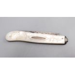 A silver bladed fruit knife. Condition report: Mother of pearl handled fruit knife.
