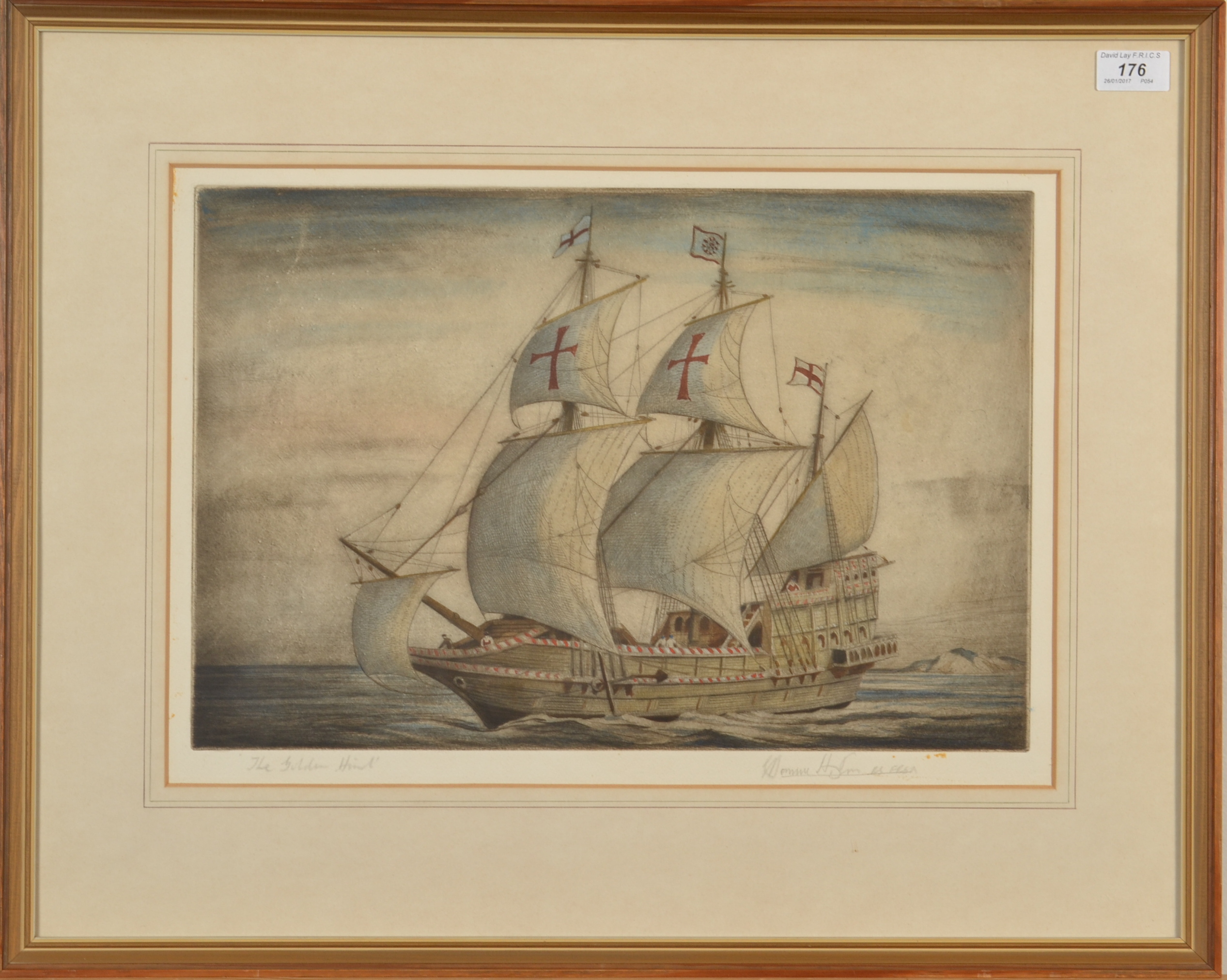 EDWARD BOUVERIE HOYTON The Golden Hind Etching aquatint Signed and inscribed 29. - Image 2 of 2