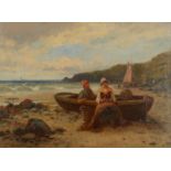 JOSEPH PAULMAN Fisher-folk mending nets on the shore Oil on canvas Signed 31 x 41cm