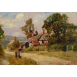 HENRY JOHN YEEND KING The Village of Wool in Dorset Oil on panel Signed Label on the back 18 x 26