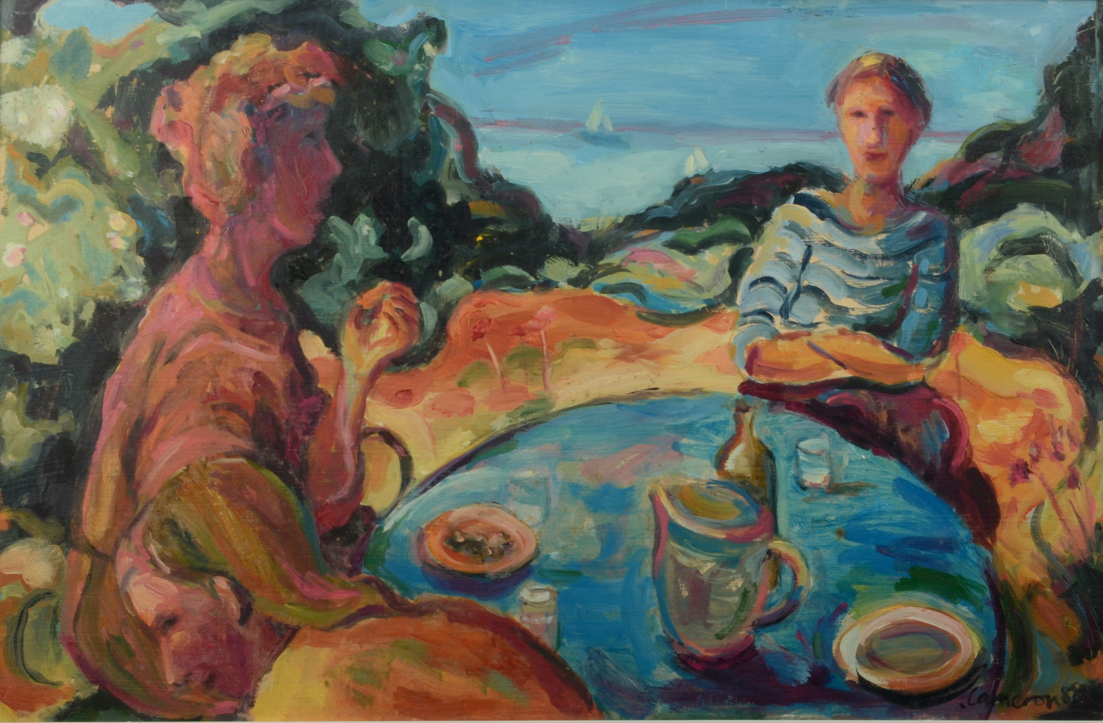 ZOE CAMERON Afternoon Tea Oil on board Signed and dated '88 35 x 54cm