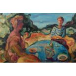 ZOE CAMERON Afternoon Tea Oil on board Signed and dated '88 35 x 54cm