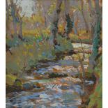 STANLEY HORACE GARDINER Woodland stream, Lamorna Oil on board Signed 23.