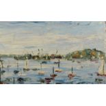 GEOFFREY SHAW Falmouth Harbour Oil on panel Signed Inscribed to the back 27.5 x 45.