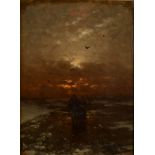 HEINZ FLOCKENHAUS Evening walk Oil on board Signed and indistinctly inscribed 25 x 18cm