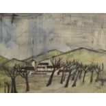 A Rural Landscape Watercolour and ink Indistinctly signed and dated April '04 28 x 38 cm