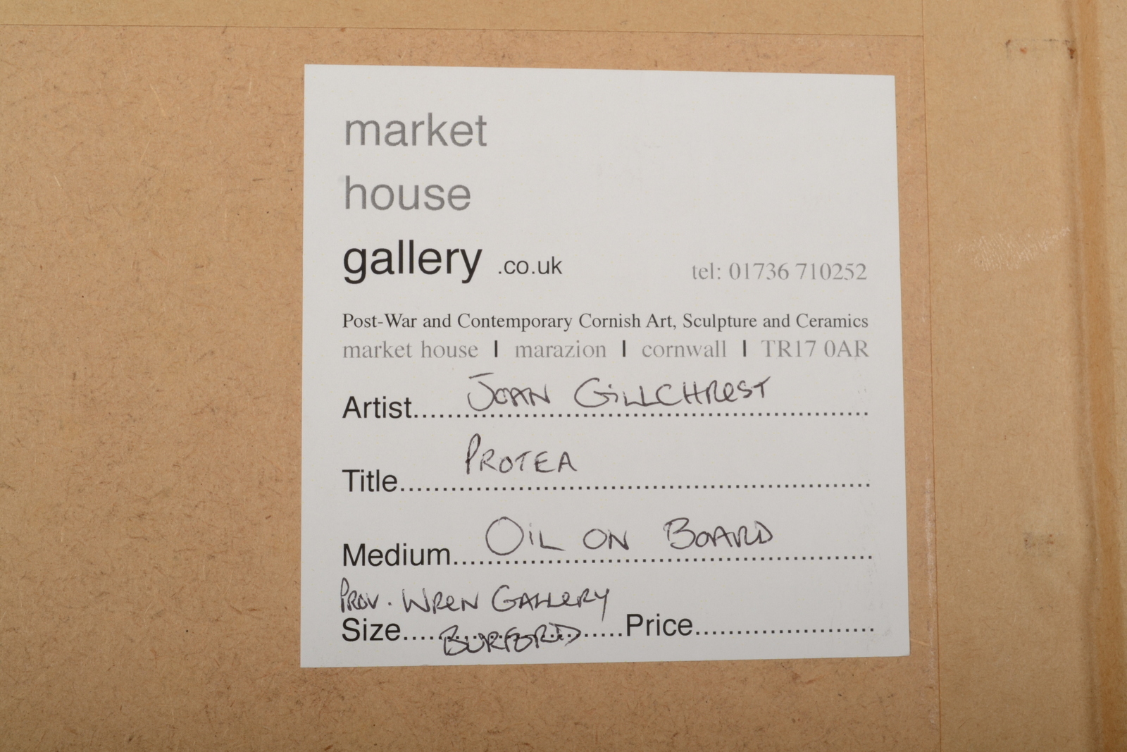 JOAN GILLCHREST Proteas Oil on board Initialled Market House Gallery label to the back 40 x - Image 3 of 3