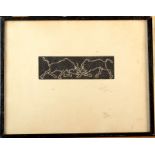 Bull fight Woodblock print Indistinctly signed Together with pen and ink drawing signed Haslick