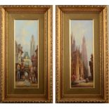 H WILSON Continental Street Scene Oil on board- a pair Signed 34 x 11.