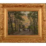 DIXON CLARK Cattle on a wooded lane Oil on canvas Signed 19 x 24cm
