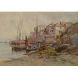 TOM CLOUGH Boats in Newlyn Harbour Watercolour Signed 52 x 74cm (See illustration)