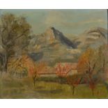 TALENE ? A Mountainous Landscpae Oil on canvas Signed 54 x 65 cm Together with another similar work