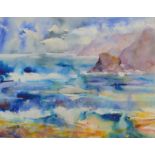 PAUL HOARE Wild Sea, Trevaunance Cove Mixed media Signed Artists label to the back 25 x 32.