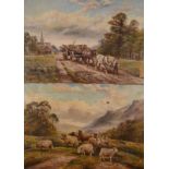 WILLIAM VIVIAN TIPPETT Highland sheep and horse drawn log cart Two oils on canvas Each signed and
