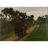 NORMAN GARSTIN 'The Young Conspirators' Oil on panel Signed 21 x 28 cm (See illustration)