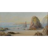 JOHN CLARKE ISAAC UREN Figures on a Cornish Beach Watercolour Signed 25 x 50cm