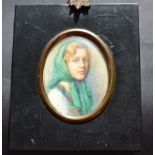 IRIS C MONCRIEFF BELL Miss Mary Lanyon Portrait miniature Initialled and dated 1939 8 x 6.