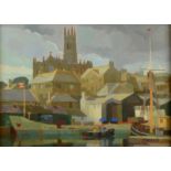 KEN SYMONDS St Mary's from the Harbour, Penzance Oil on board Signed Inscribed to the back 24.