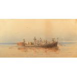 FRIGGIROS Greek Fishermen off The Coast Watercolour Signed Dated '96 17 x 33cm Condition