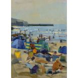 KEN HOWARD Sennen Beach Oil on canvas Signed Inscribed to the back 36 x 25cm (See illustration)