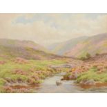 BERTRAM MORRISH Stream through a valley Watercolour Signed 25 x 33cm