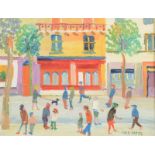 FRED YATES Street scene Oil on canvas Signed 28 x 36cm Provenance - The Heather Bray Collection