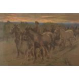 CHARLES WALTER SIMPSON Soldiers leading horses Pastel Signed and dated 1910? 49 x 75cm