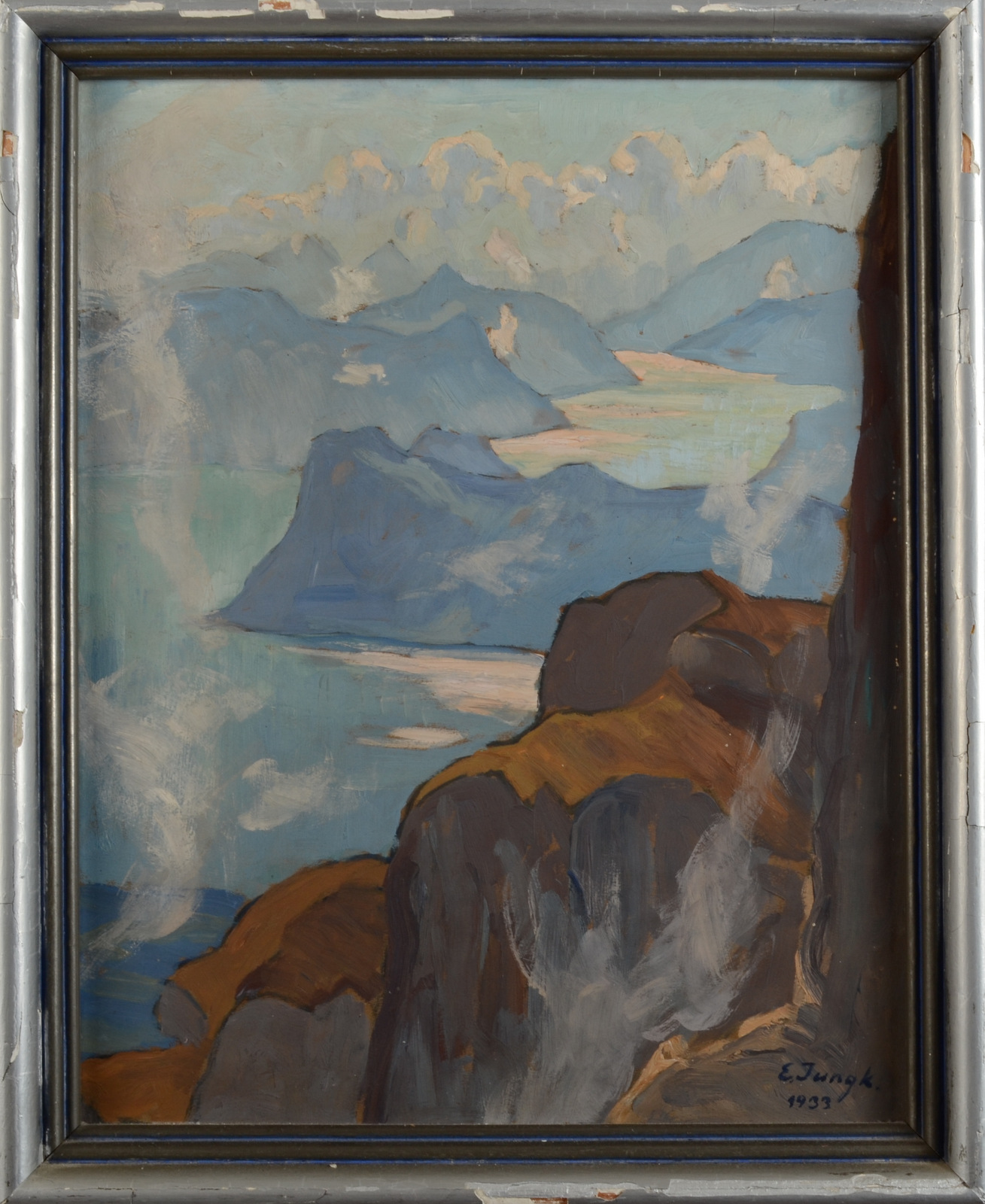 ELFRIEDE JUNGK Canyon Landscape Oil on board Signed and dated 1933 46 x 37 cm - Image 2 of 3