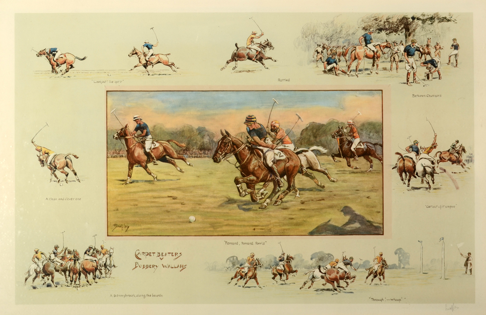 CHARLES JOHNSON PAYNE ( Snaffles ) Carpet Beaters V Bobbery Wallahs Print Signed 43 x 68 cm