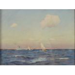 GEORGE FAGAN BRADSHAW Off Malta Oil on board Signed and titled To the back a marine oil 30 x 40