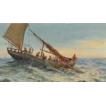 FREDERICK MASSEY Pulling in the Net Watercolour Signed 40 x 70cm