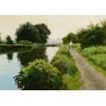 JOHN HASKINS A Walk Beside The River Lea at Stanstead Abbots Oil on board Signed 38 x 53 cm