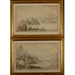 Attributed to JOHANN HEINRICH BLEULER Swiss Lakes A pair of sepia watercolours Each 29 x 46cm