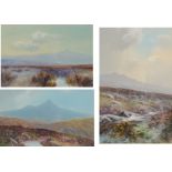 HERBERT WILLIAM HICKS Moorland Scenes 3 Watercolours Signed 14 x 23, 15 x 22,