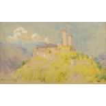 MAY LOUISE GREVILLE COOKSEY Hilltop castle Watercolour Signed and dated 1911 14 x 24cm Together